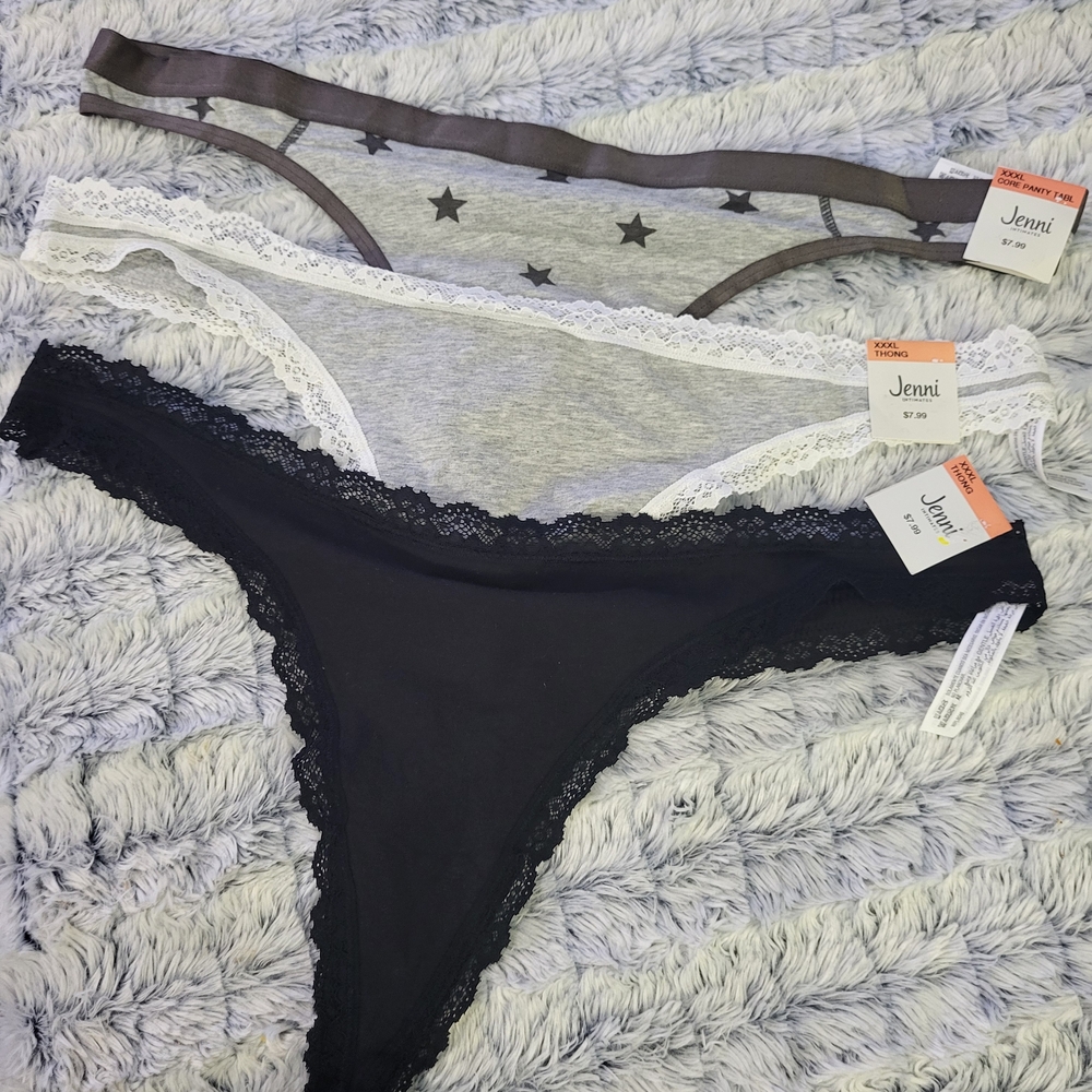 Nwt Lot Of 3 Jenni Thong Set XXXL - Black, Gray, and Star Print
